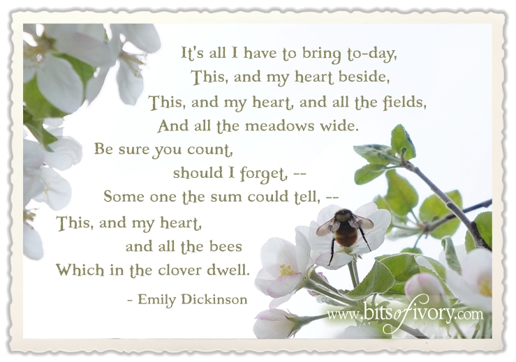 It's all I have to bring to-day by Emily Dickinson | Bumble Bee and Apple Blossoms | www.bitsofivory.com