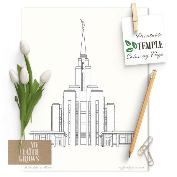 Oquirrh Mountain Utah temple coloring page mockup
