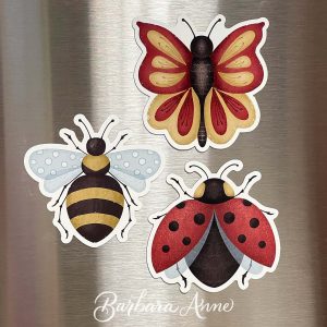 Garden Friends Magnets Ladybug, honey bee, butterfly on a refrigerator