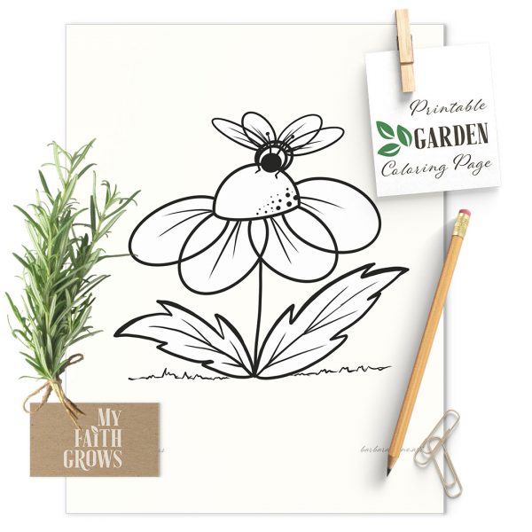Mockup with coneflower and bee coloring page