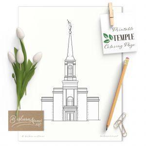 Image showing the star valley wyoming temple coloring page with flowers and office supplies around it