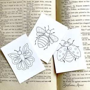 Garden friends tiny illustrated bookmark set with butterfly, honeybee, and ladybug